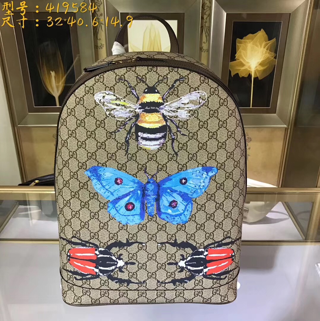Gucci insect print GG Supreme backpack-419584-GU50494 [GU50494] - $165 ...