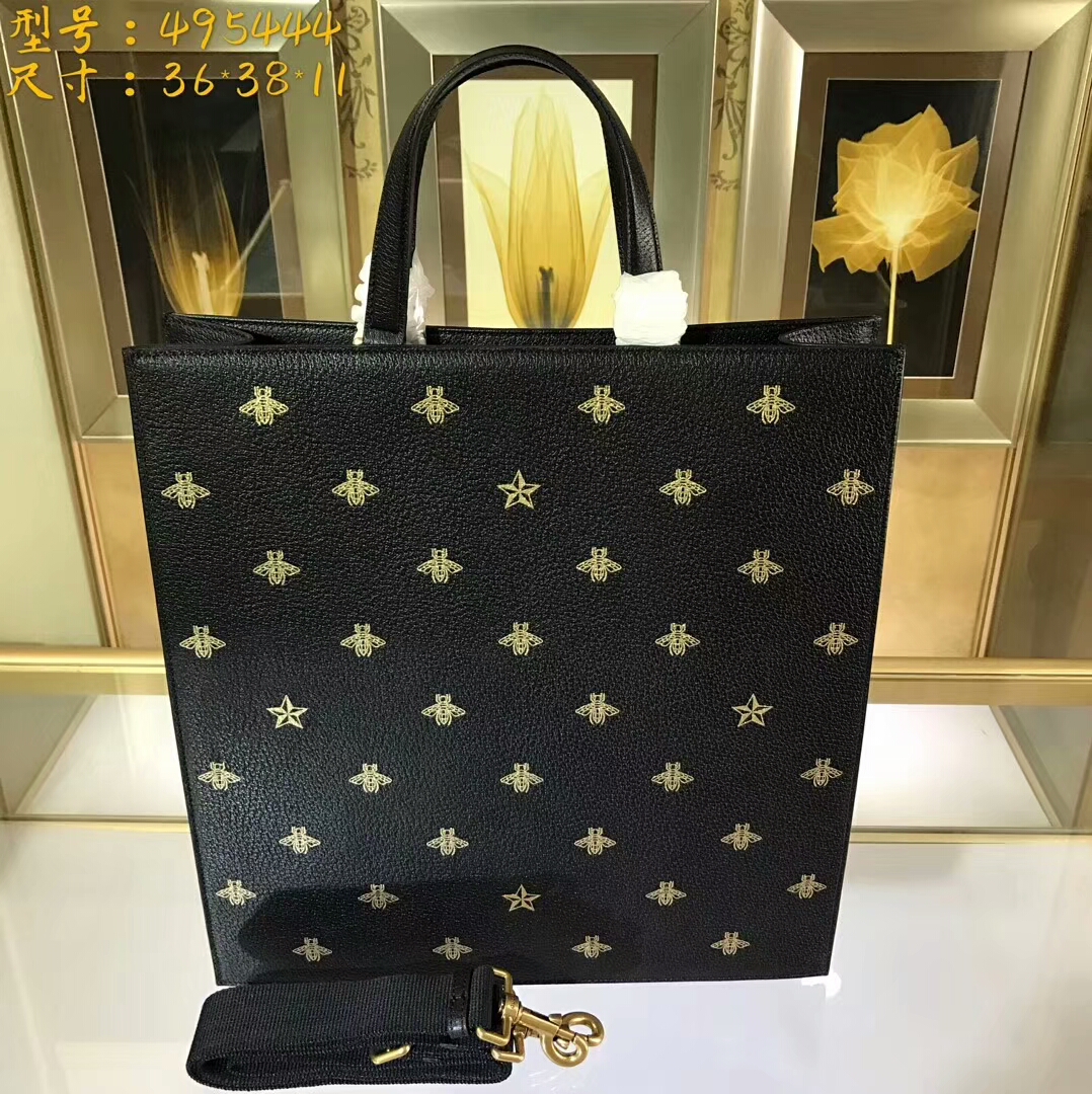 Gucci Bee Star leather tote bag-495444-GU50554