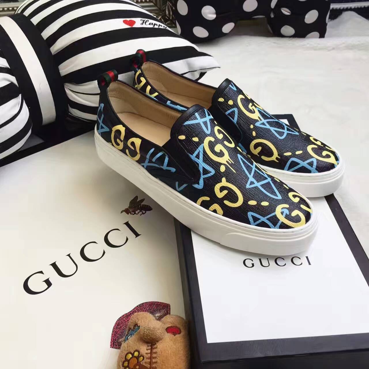 GucciGhost print leather slip-on sneaker-454327-SH50162